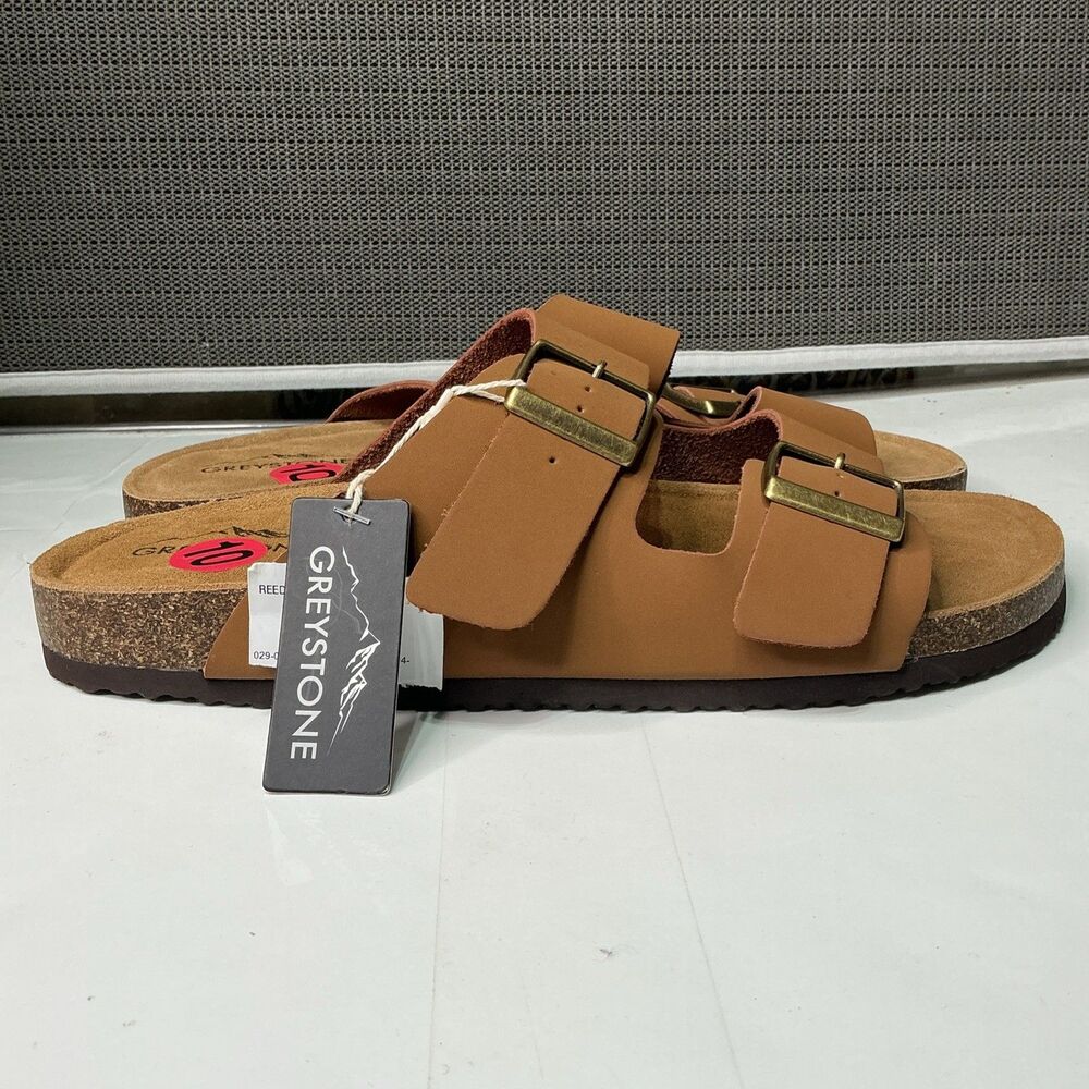 Greystone Mens Reed Footbed Sandal Brown Suede Size 10 Slide